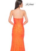 Picture of: Simple Long Stretch Lace Prom Dress with Ruching in Bright Orange, Style 32773, Detail Picture 12