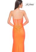 Picture of: Strapless Prom Dress with Ruching and Lace Detail Neckline and Back in Bright Orange, Style 32981, Detail Picture 12