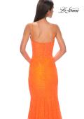 Picture of: Stretch Satin Prom Dress with Eyelet Detail Neckline in Bright Orange, Style 32671, Detail Picture 15