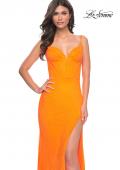 Picture of: Neon Rhinestone Fishnet Fitted Dress with Corset Top in Bright Orange, Style: 32427, Detail Picture 1