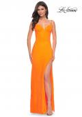 Picture of: Neon Rhinestone Fishnet Fitted Dress with Corset Top in Bright Orange, Style: 32427, Detail Picture 2