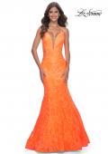 Picture of: Neon Long Mermaid Lace Dress with Back Rhinestone Detail in Bright Orange, Style: 32314, Detail Picture 3