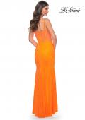 Picture of: Neon Rhinestone Fishnet Fitted Dress with Corset Top in Bright Orange, Style: 32427, Detail Picture 3