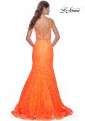 Picture of: Neon Long Mermaid Lace Dress with Back Rhinestone Detail in Bright Orange, Style: 32314, Detail Picture 4