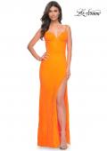 Picture of: Neon Rhinestone Fishnet Fitted Dress with Corset Top in Bright Orange, Style: 32427, Detail Picture 4