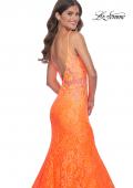 Picture of: Neon Long Mermaid Lace Dress with Back Rhinestone Detail in Bright Orange, Style: 32314, Detail Picture 5