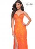 Picture of: Scallop Detail Lace Fitted Prom Dress with Illusion Bodice in Orange, Style: 32441, Detail Picture 5