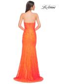 Picture of: Simple Long Stretch Lace Prom Dress with Ruching in Bright Orange, Style 32773, Detail Picture 6