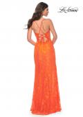 Picture of: Scallop Detail Lace Fitted Prom Dress with Illusion Bodice in Orange, Style: 32441, Detail Picture 7