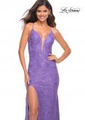 Picture of: Bright Stretch Lace Prom Dress with Deep V Neckline in Bright Purple, Main Picture