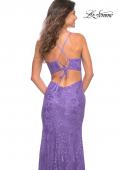 Picture of: Bright Stretch Lace Prom Dress with Deep V Neckline in Bright Purple, Detail Picture 4
