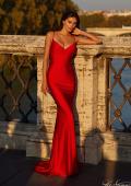 Picture of: Fitted Long Jersey Prom Dress with Ruching and Lace Up Back in Red, Style: 31618, Main Picture