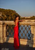 Picture of: Fitted Long Jersey Prom Dress with Ruching and Lace Up Back in Red, Style: 31618, Detail Picture 3