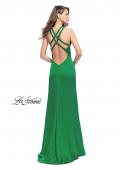 Picture of: Satin Prom Gown with Beaded Straps and Open Back in Bright Emerald, Style: 25906, Back Picture