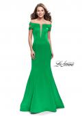Picture of: Satin Off the Shoulder Mermaid Prom Dress with V Neck in Bright Emerald, Style: 25903, Detail Picture 2
