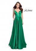 Picture of: Satin A line Prom Dress with Deep V Back in Bright Emerald, Style: 25455, Detail Picture 3