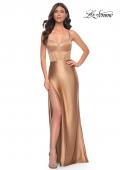 Picture of: Stretch Satin Gown with Bustier Top and Lace Up Back in Bronze, Style: 32264, Detail Picture 8