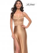 Picture of: Stretch Satin Gown with Bustier Top and Lace Up Back in Bronze, Style: 32264, Detail Picture 10