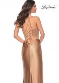 Picture of: Stretch Satin Gown with Bustier Top and Lace Up Back in Bronze, Style: 32264, Detail Picture 11