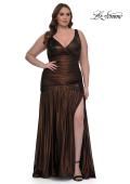 Picture of: Gorgeous Metallic Curve Dress with V Neck and Ruching in Bronze , Style: 33021, Main Picture