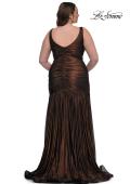 Picture of: Gorgeous Metallic Curve Dress with V Neck and Ruching in Bronze , Style: 33021, Back Picture