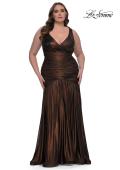 Picture of: Gorgeous Metallic Curve Dress with V Neck and Ruching in Bronze , Style: 33021, Detail Picture 1