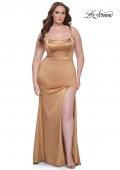 Picture of: Stretch Satin Plus Size Dress with Unique Neckline and Slit in Bronze, Style: 31266, Detail Picture 2