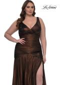 Picture of: Gorgeous Metallic Curve Dress with V Neck and Ruching in Bronze , Style: 33021, Detail Picture 5