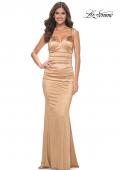 Picture of: Chic Stretch Satin Gown with V Neckline and Ruching in Bronze, Style: 32075, Main Picture
