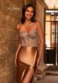 Picture of: Rhinestone Corset Prom Dress with Stretch Satin Skirt in Bronze , Style 32691, Main Picture