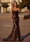 Picture of: Mermaid Metallic Jersey Dress with Draped Neckline in Bronze , Style 32897, Main Picture