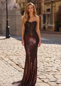 Picture of: Metallic Lace Evening Gown with Embroidered Bodice in Bronze, Style: 33466, Main Picture