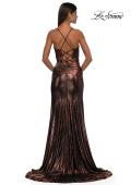 Picture of: Metallic Jersey Dress with Side Ruching and High Slit in Bronze , Style: 32884, Detail Picture 8