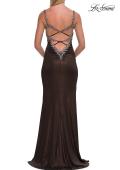 Picture of: Metallic Jersey Gown with Beaded Straps and Lace-Up Back in Bronze, Style: 33664, Detail Picture 8