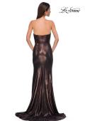 Picture of: Strapless Draped Neckline Prom Dress in Metallic Jersey in Bronze , Style 32828, Detail Picture 11