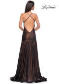 Picture of: Beautiful Long Metallic Net Jersey Gown with Flattering Ruching in Bronze , Style 32887, Detail Picture 12