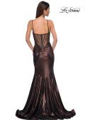 Picture of: Mermaid Metallic Jersey Dress with Draped Neckline in Bronze , Style 32897, Detail Picture 12