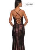 Picture of: Long Metallic Prom Dress with Ruching and Rhinestone Draped Neckline in Bronze , Style: 33032, Detail Picture 12