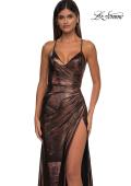 Picture of: Metallic Jersey Dress with Side Ruching and High Slit in Bronze , Style: 32884, Detail Picture 13