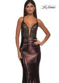 Picture of: Ruched Prom Dress with Metallic Lace and Fabric in Bronze , Style: 33059, Detail Picture 15