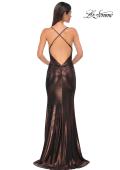 Picture of: Simple Metallic Jersey Dress with Draped Neckline and Low Back in Bronze , Style 32782, Detail Picture 16