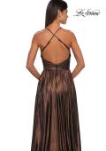 Picture of: A-line Metallic Net Jersey Halter Gown with High Slit in Bronze , Style: 32917, Detail Picture 16