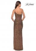 Picture of: Elegant Soft Sequin One Shoulder Long Dress in Bronze in Bronze, Style: 31426, Back Picture