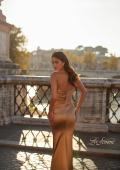 Picture of: Strapless Stretch Satin Dress with Ruching in Bronze, Style: 32300, Back Picture