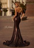 Picture of: Mermaid Metallic Jersey Dress with Draped Neckline in Bronze , Style 32897, Back Picture