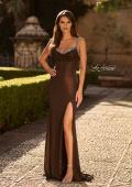 Picture of: Metallic Jersey Gown with Beaded Straps and Lace-Up Back in Bronze, Style: 33664, Back Picture
