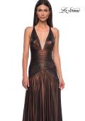 Picture of: Beautiful Long Metallic Net Jersey Gown with Flattering Ruching in Bronze , Style 32887, Detail Picture 18