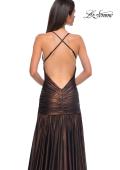Picture of: Beautiful Long Metallic Net Jersey Gown with Flattering Ruching in Bronze , Style 32887, Detail Picture 19