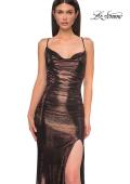 Picture of: Simple Metallic Jersey Dress with Draped Neckline and Low Back in Bronze , Style 32782, Detail Picture 23