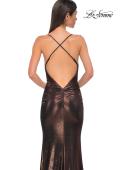 Picture of: Simple Metallic Jersey Dress with Draped Neckline and Low Back in Bronze , Style 32782, Detail Picture 24